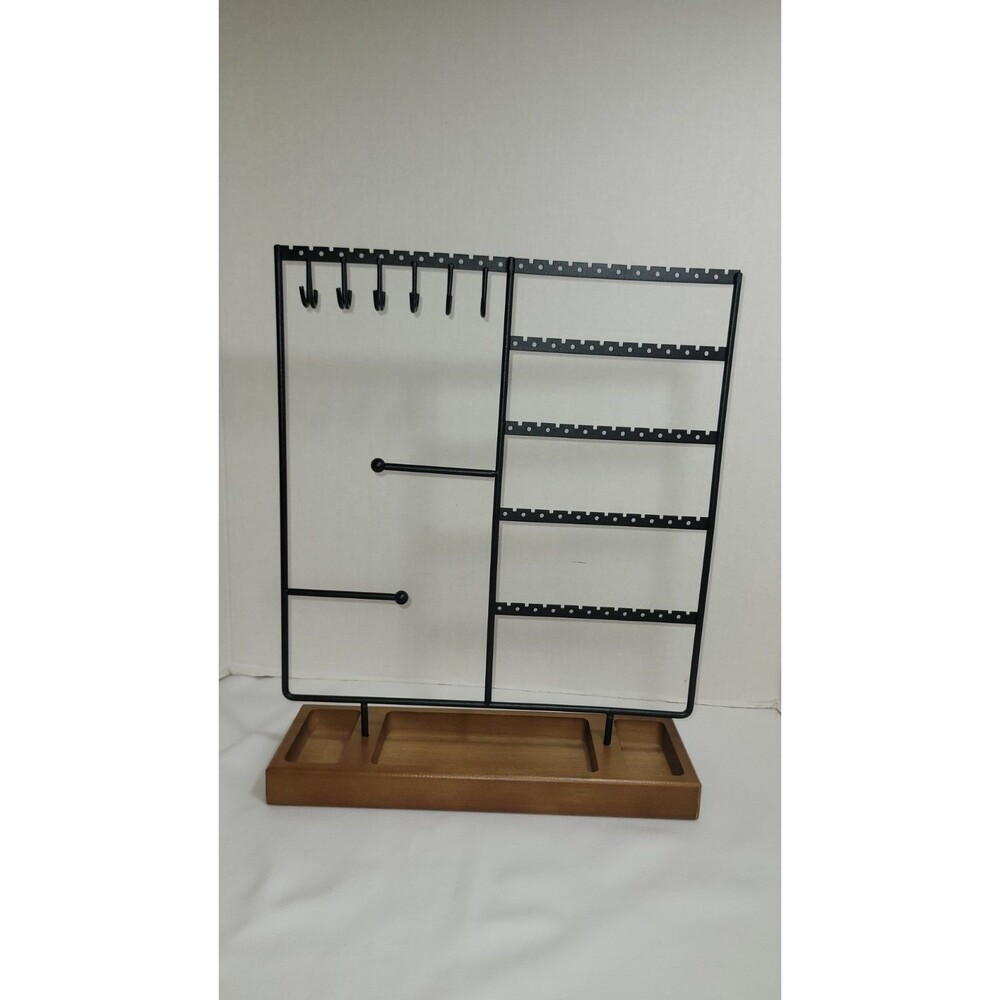 Jewelry Holder 5-Tier Ear Stud Metal Holder With Wooden Tray Earrings Bracelets